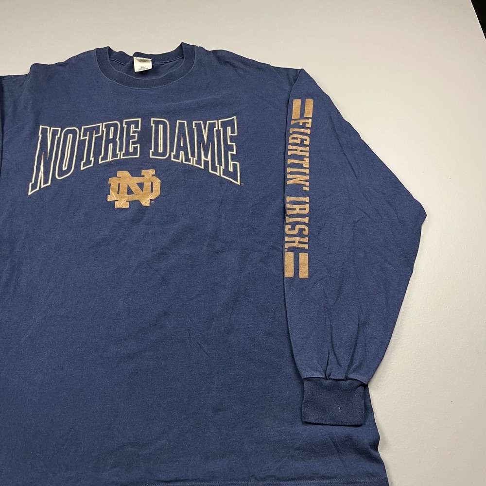 M.J. Soffe Notre Dame T-Shirt Mens 2XL Navy Blue Fighting Irish Long Sleeve USA